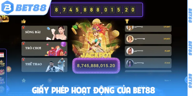Giấy phép hoạt động của BET88